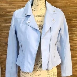 NWT- JUSTICE girls faux leather moto jacket, 14/16, periwinkle blue
